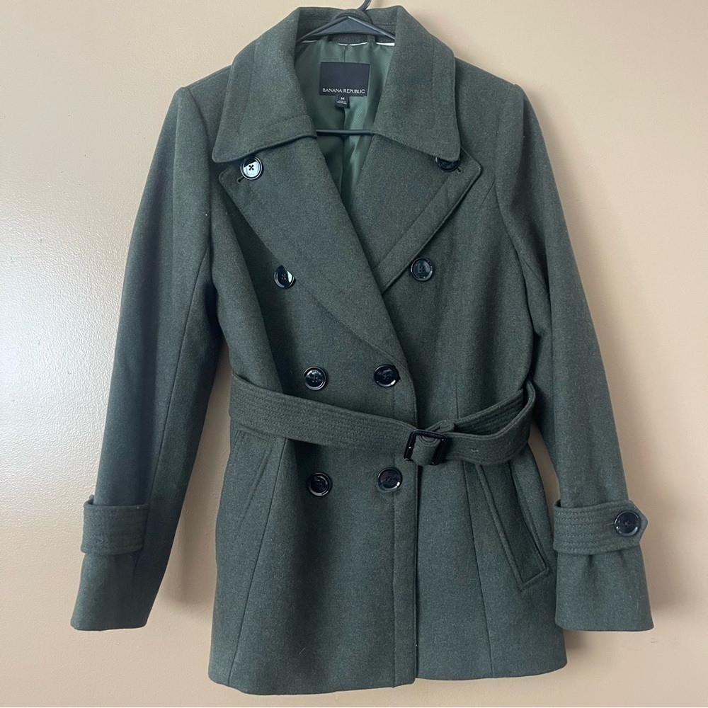 Banana Republic Women's Olive Double-Breasted Belted Wool Peacoat size medium